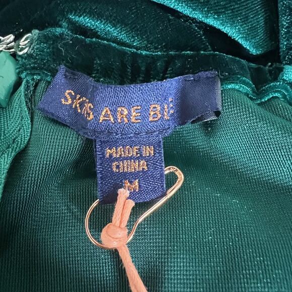 Skies Are Blue Velvet Jumpsuit M Hunter Green Halter Cowl Neck Wide Leg Stretch - Picture 6 of 9